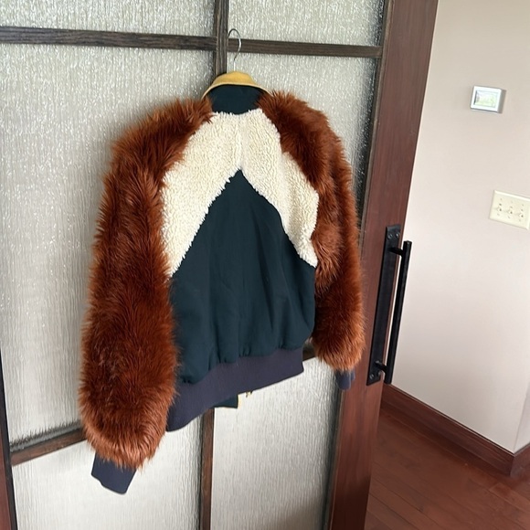Sea New York Colorblock Faux Fur Track Jacket Size XS green/Brown/Yellow/Cream - Picture 7 of 7